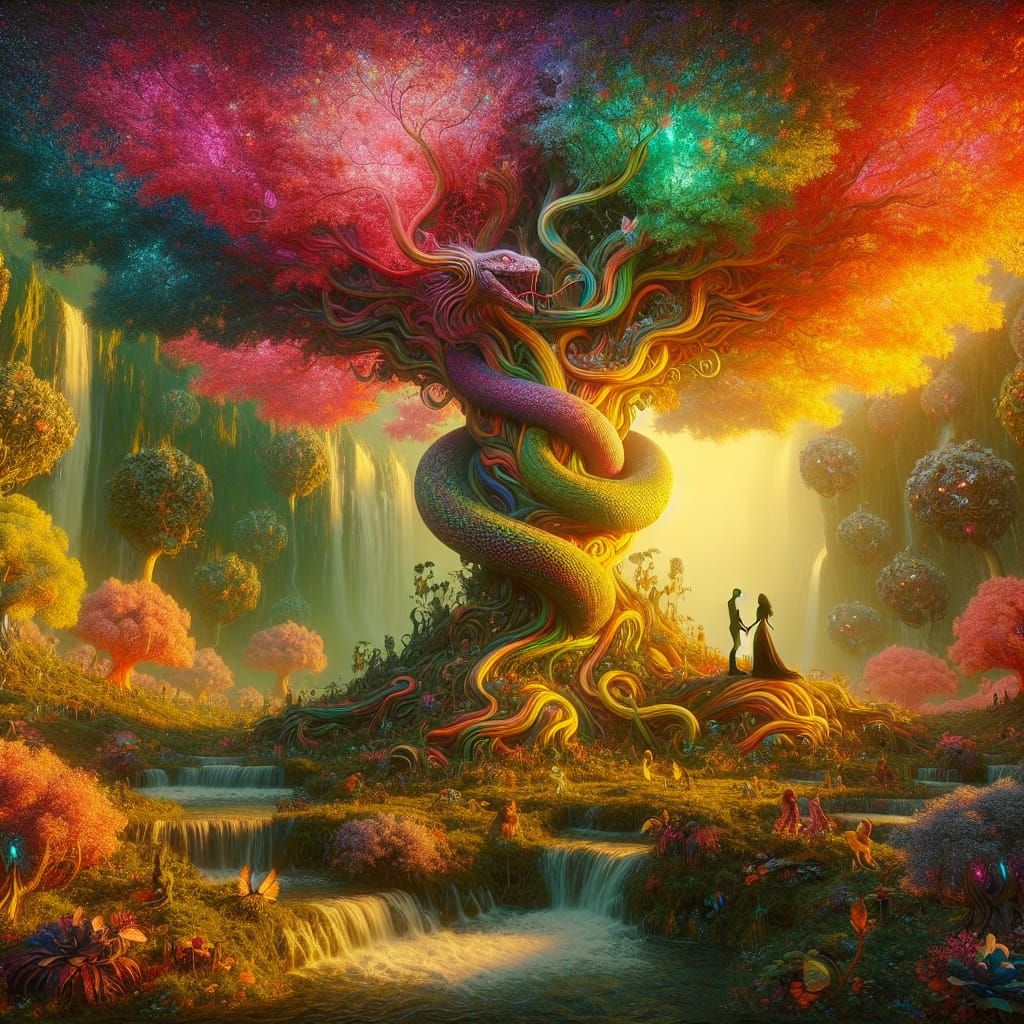 Luminous Garden of Eden with Tree of Knowledge