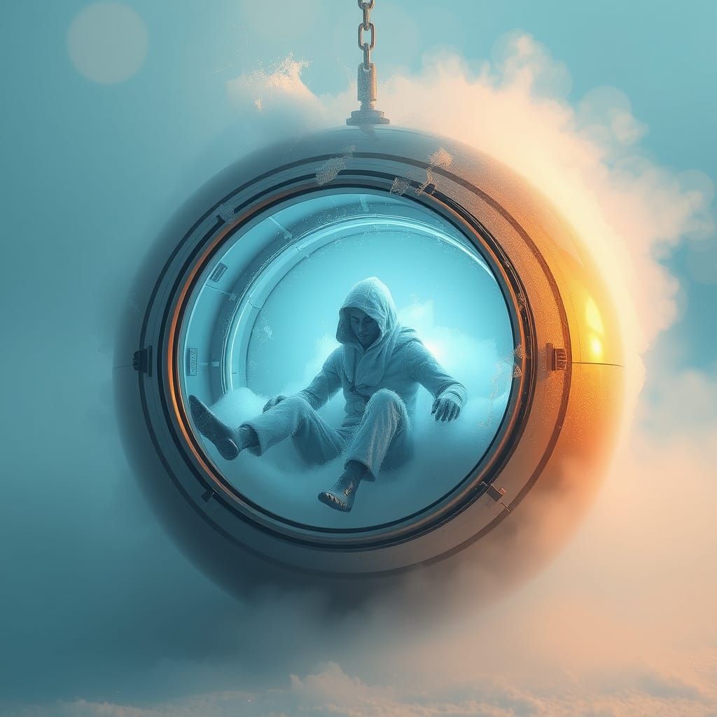 Ethereal Cryogenic Slumber in Industrial Futurism Style