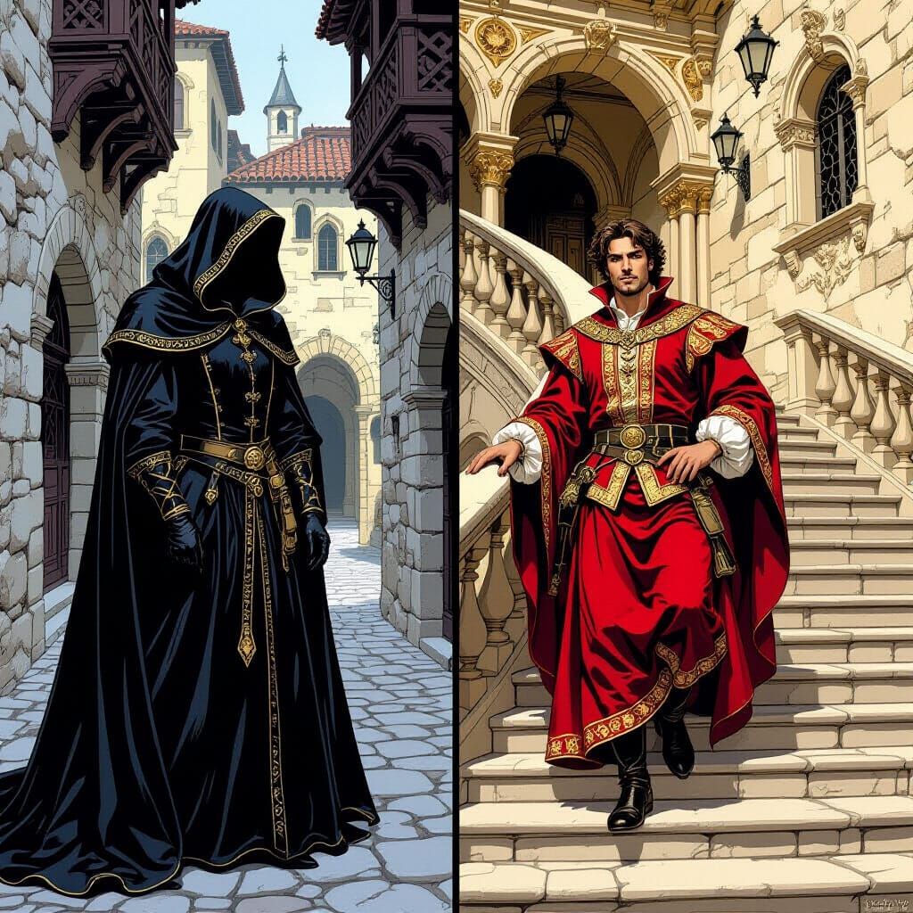 Renaissance Figures in Contrasting Scenes