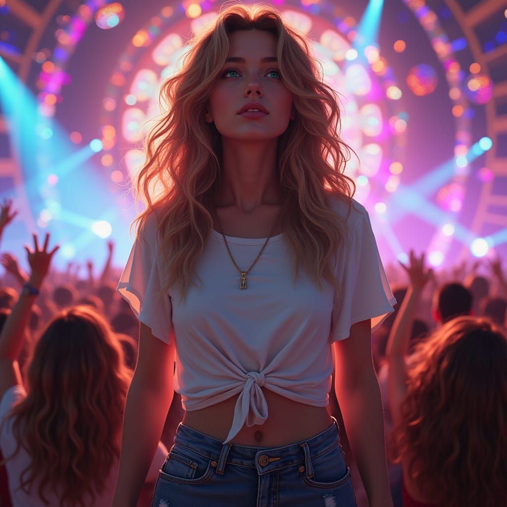 Youthful Woman Lost in Euphoric Concert Atmosphere