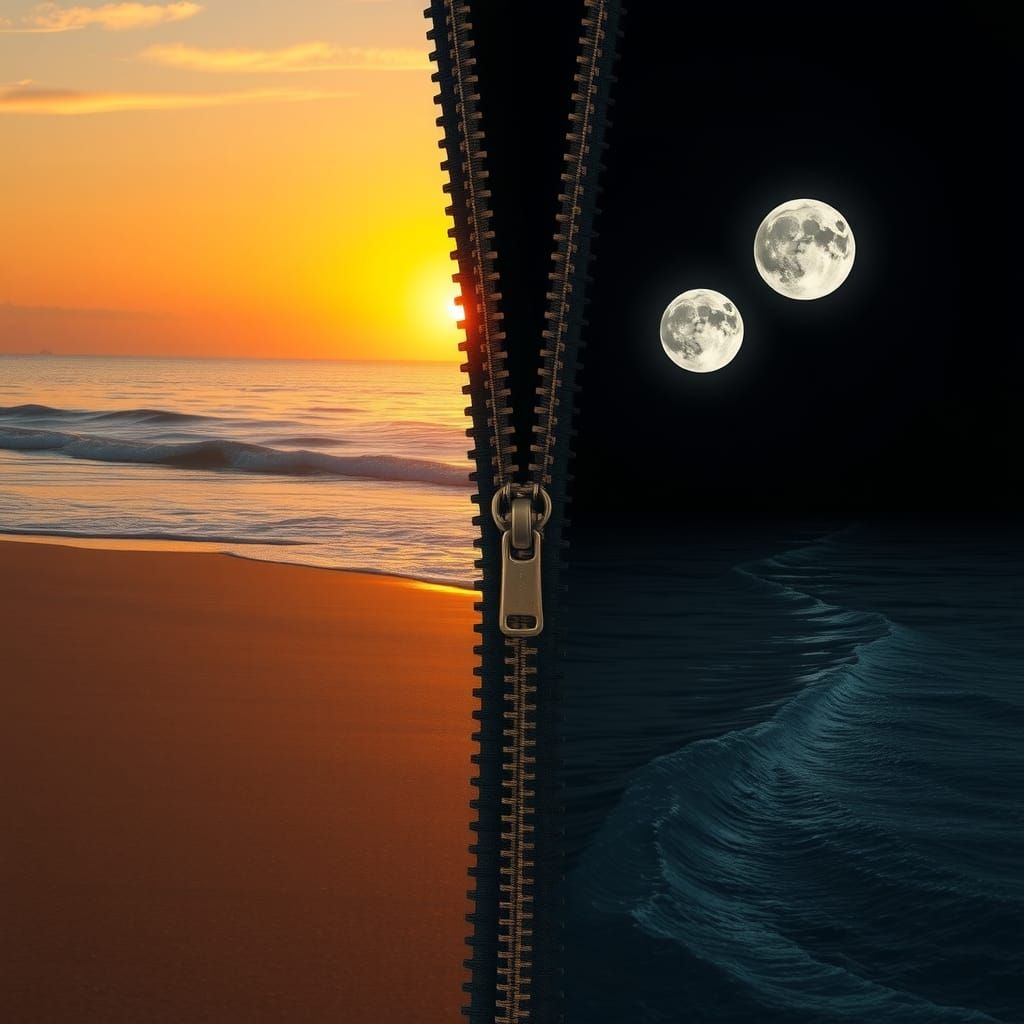 Surreal Zipper Beach Dividing Day and Night