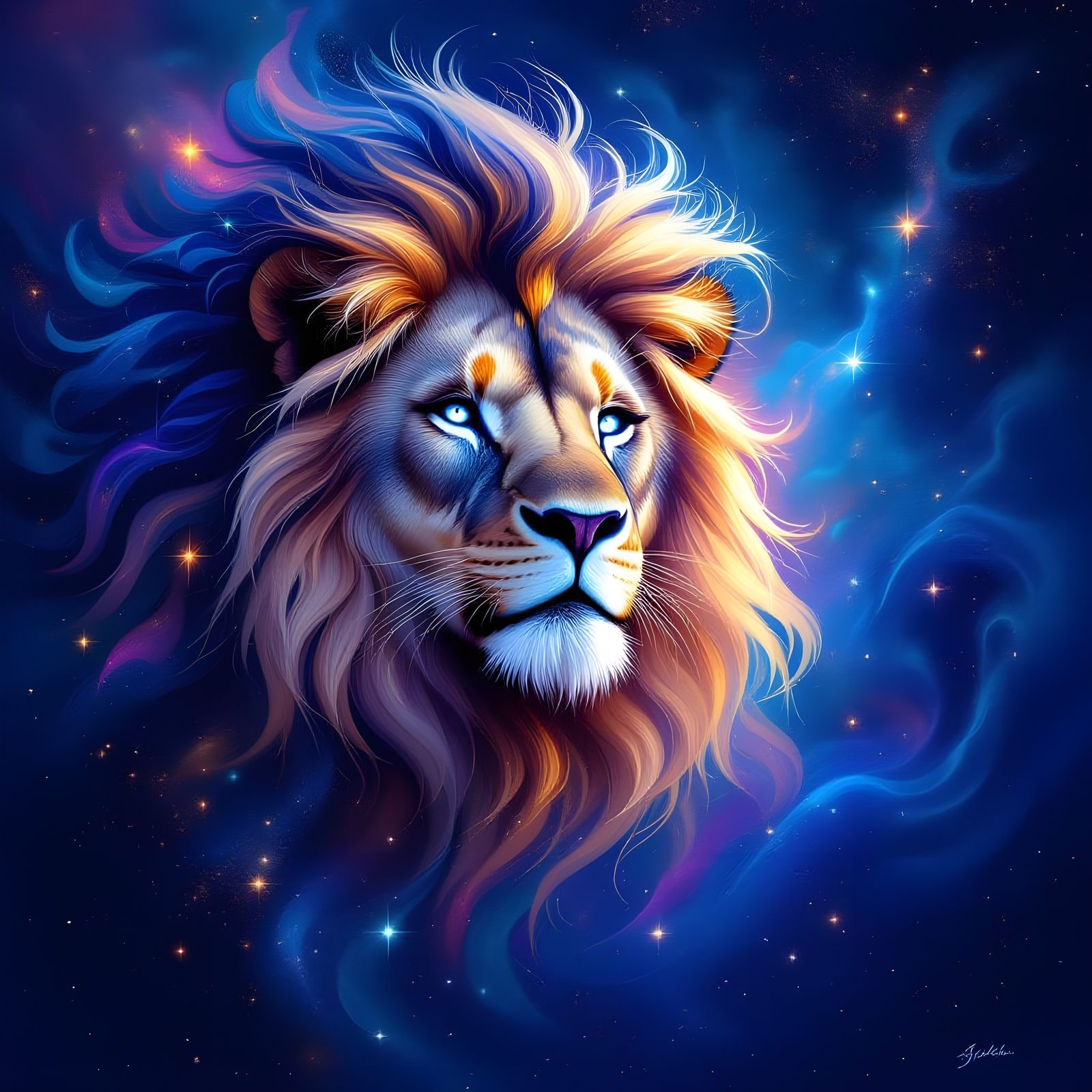 Majestic Astral Lion in Cosmic Nebula Style