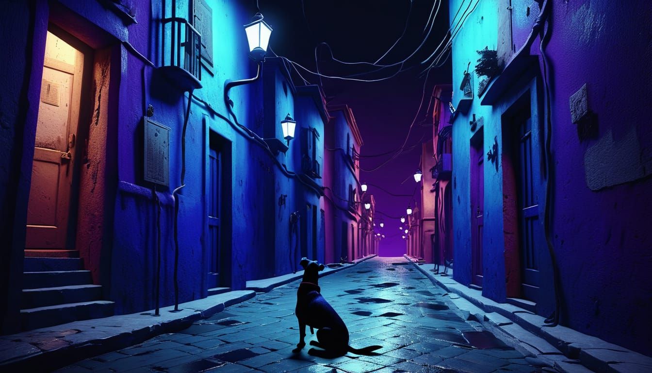 Dogs Howling in a Surreal Deserted City