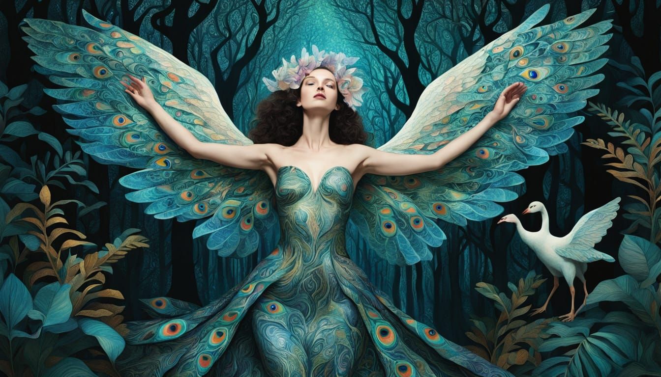 Ethereal Goddess Blooms in Vibrant, Surrealist Dreamscape