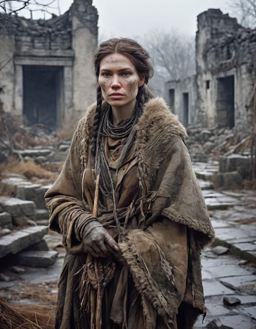 Proud Huntress in Ruined Neo-Stone Age City