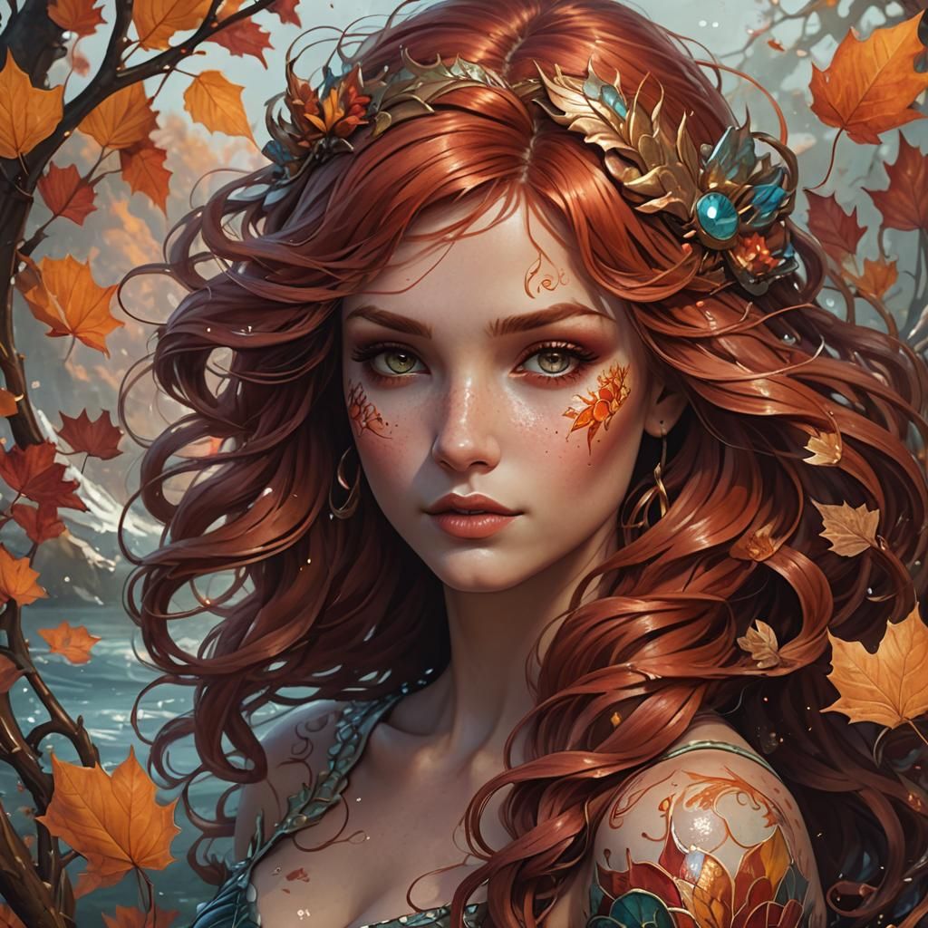 Autumn Mermaid Tattoo Design in Traditional Style