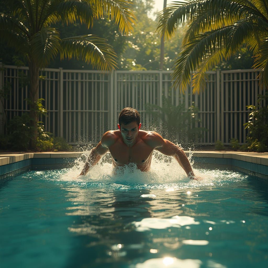 Swimmer in a Tropical Oasis, Fantastical 8K Concept Art