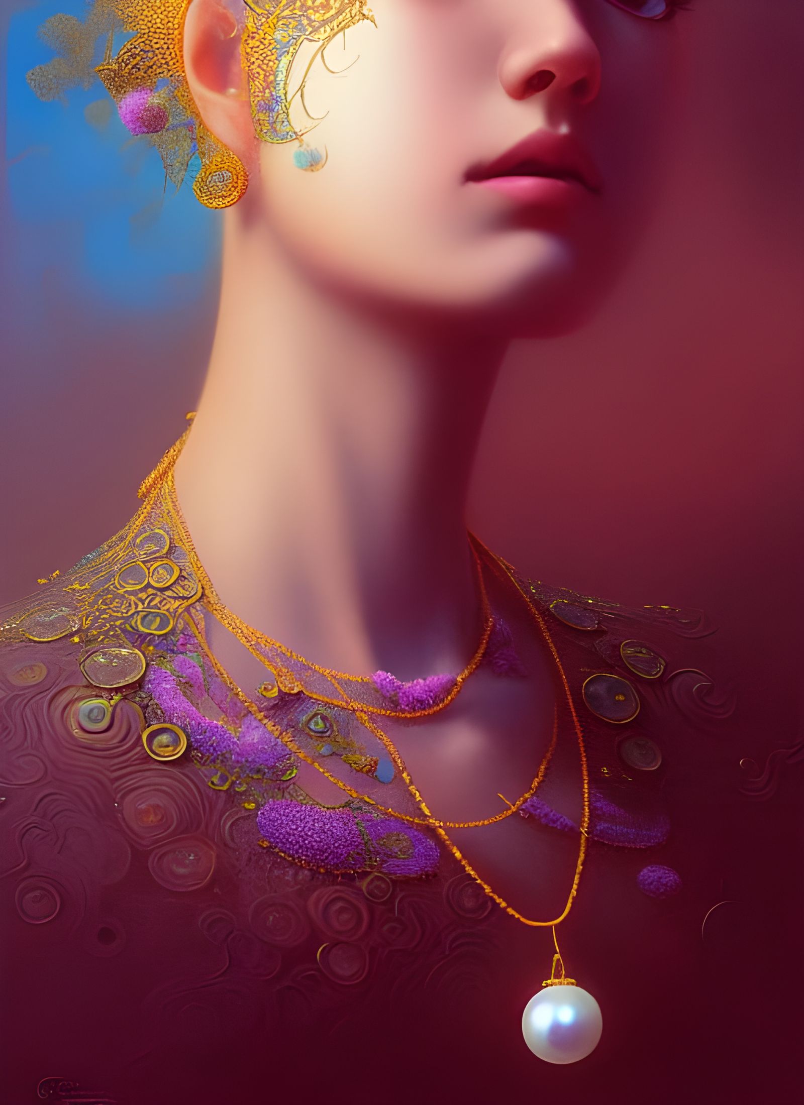 Anime Princess with Pearl Necklace in Hyperdetailed Style