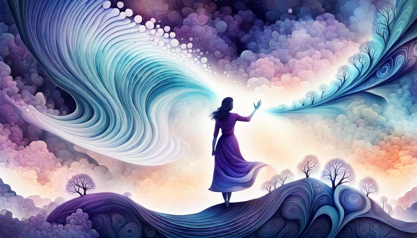 Woman Disintegrating into Light: Watercolour Fantasy