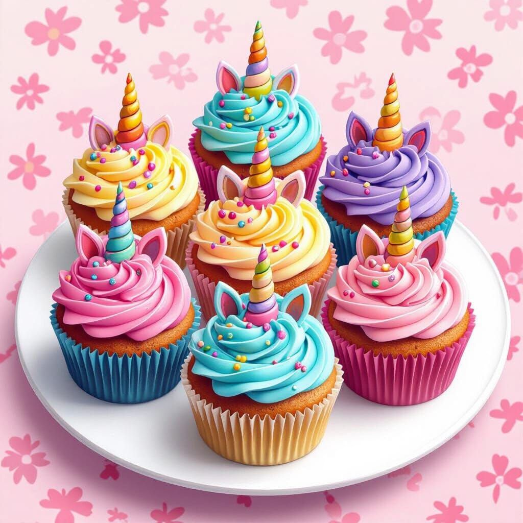 Unicorn Cupcakes on White Plate as Digital Art