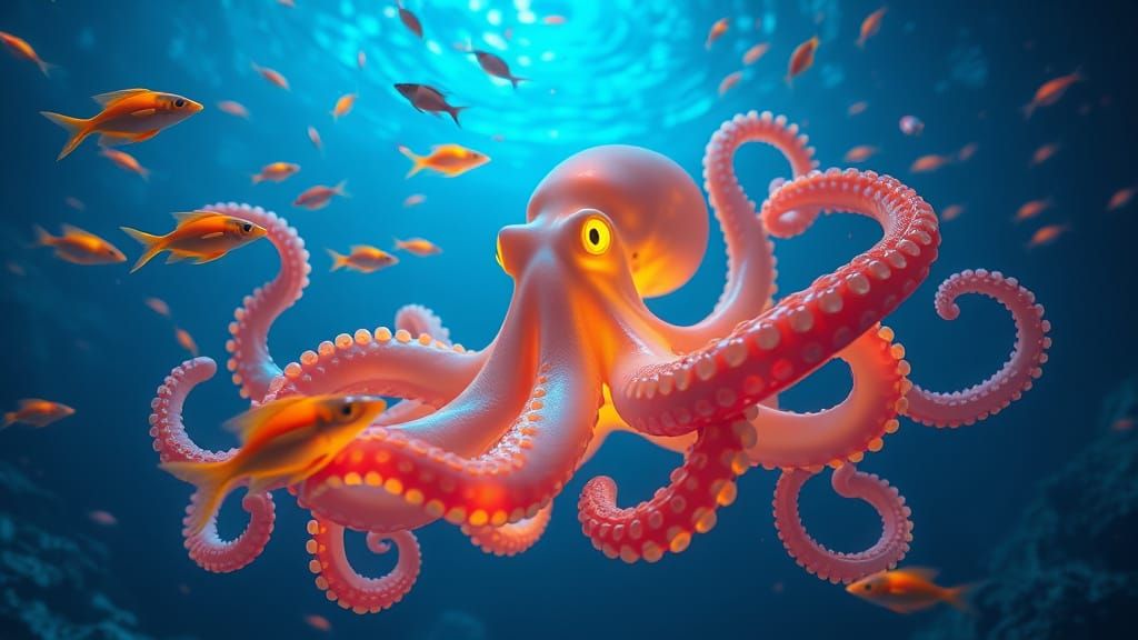 Giant Fractal Octopus in Neon Depths