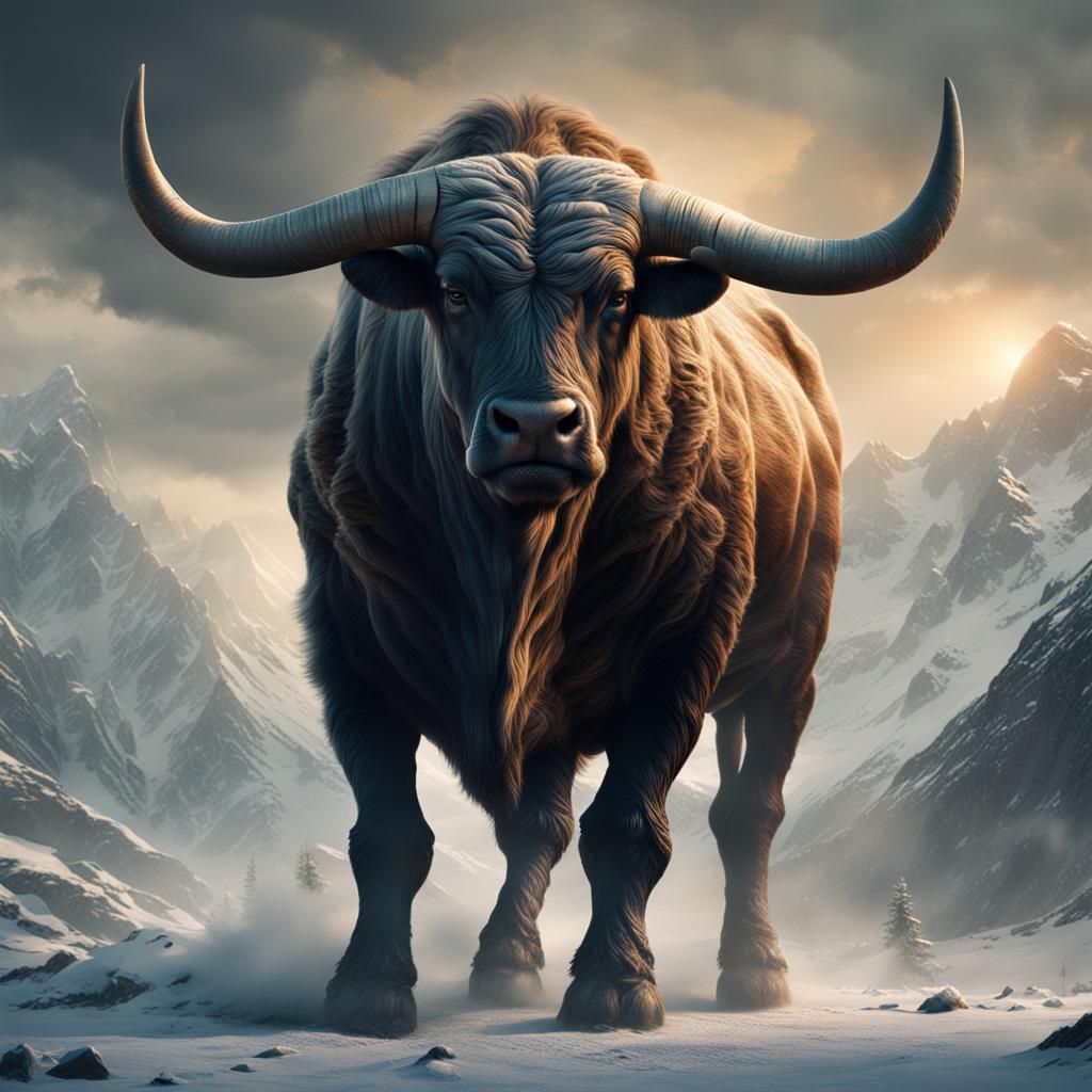 Majestic Heferd Bull with Horns: Digital Matte Painting
