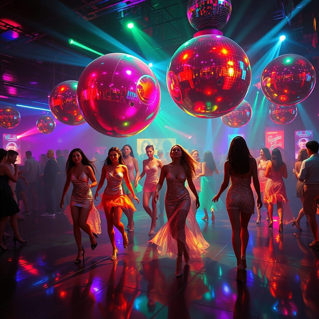 Ethereal Disco Dreamscape in Neon Hues