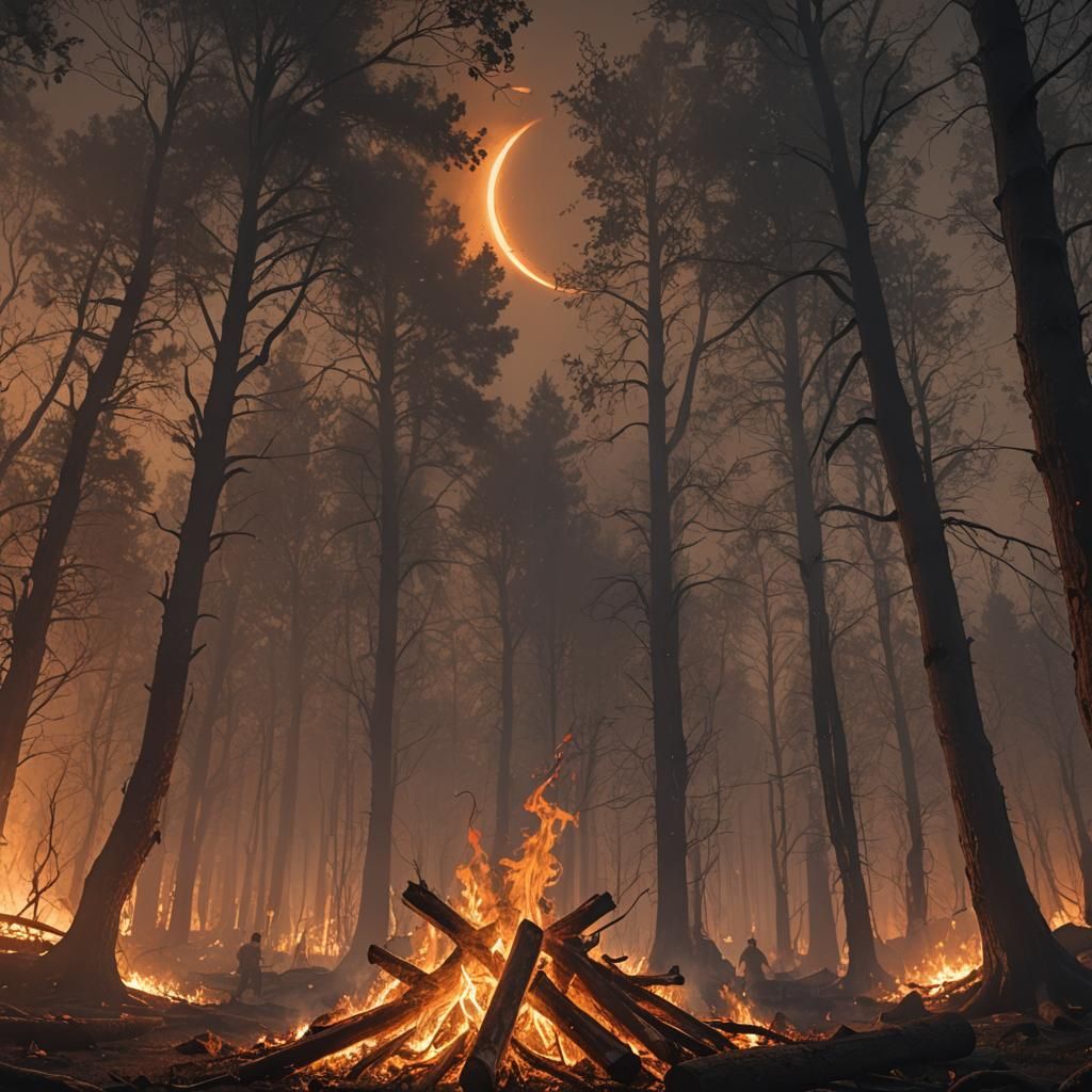 Campfire in Dark Forest: Digital Matte Painting