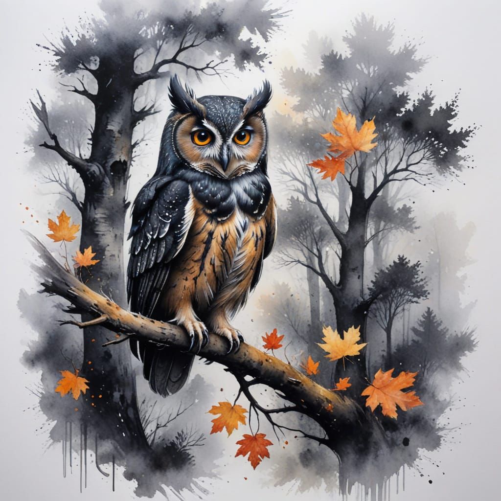 Mystical Forest Scene Blends Charcoal Sketch and Watercolour...