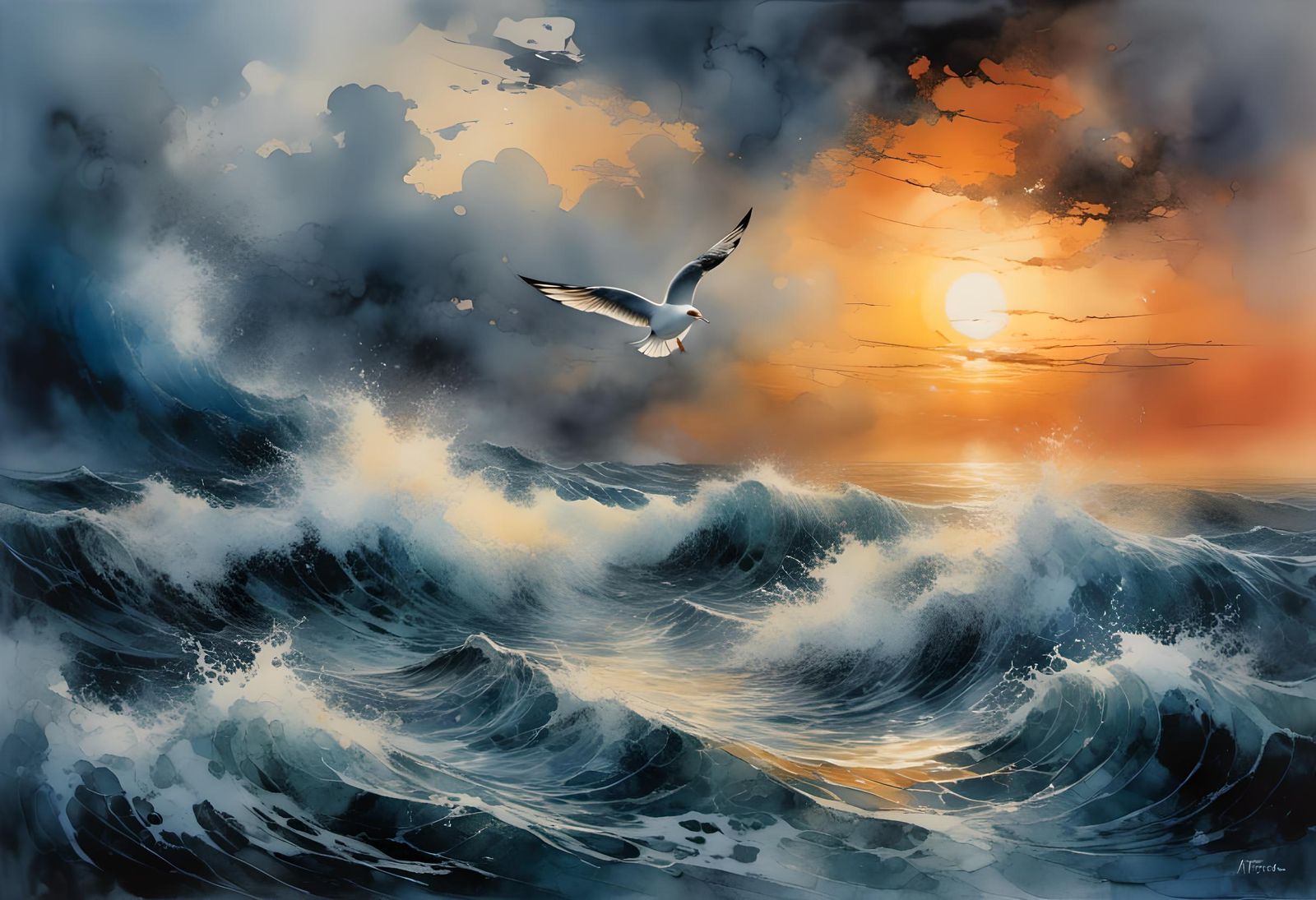 Romantic Twilight Seascape in Impasto Oil