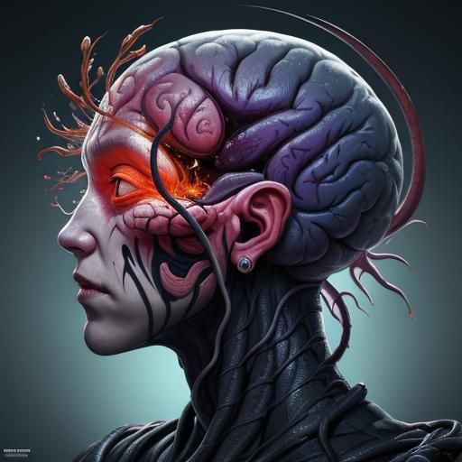 Hyperrealistic Parasite in Human Brain Concept Art