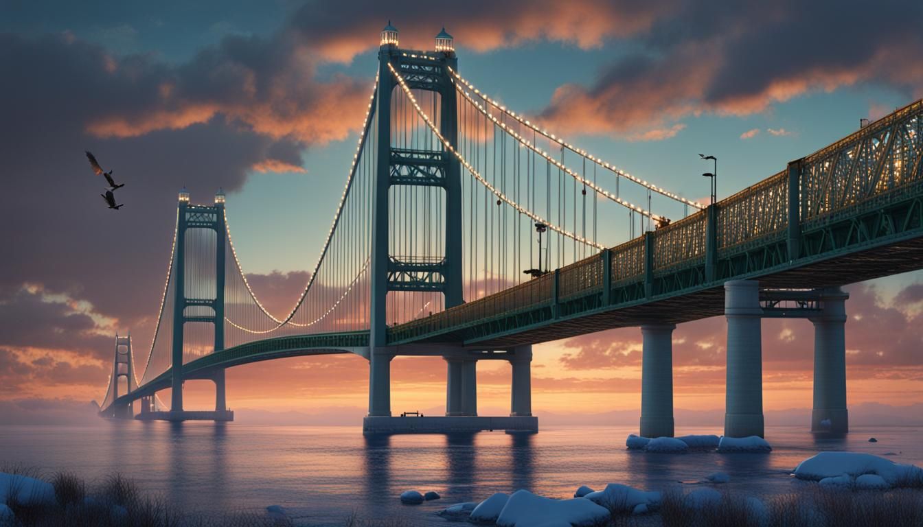 Mackinac Bridge Matte Painting in Deep Color