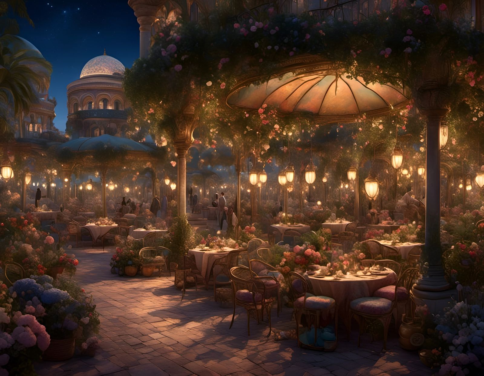 Dreamy Cairo Desert Plaza on Summer Night