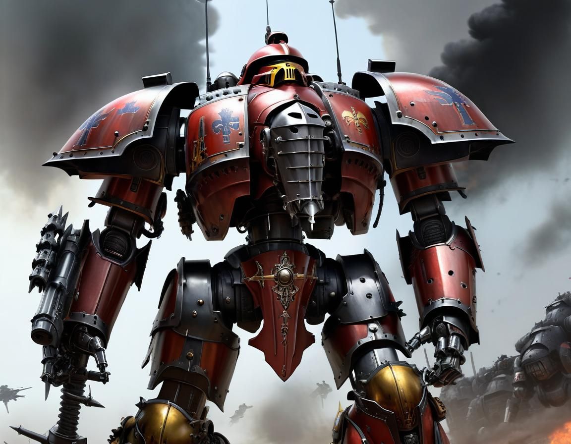 Imperial Knight Mecha in Grimdark Battle, Adrian Smith Style
