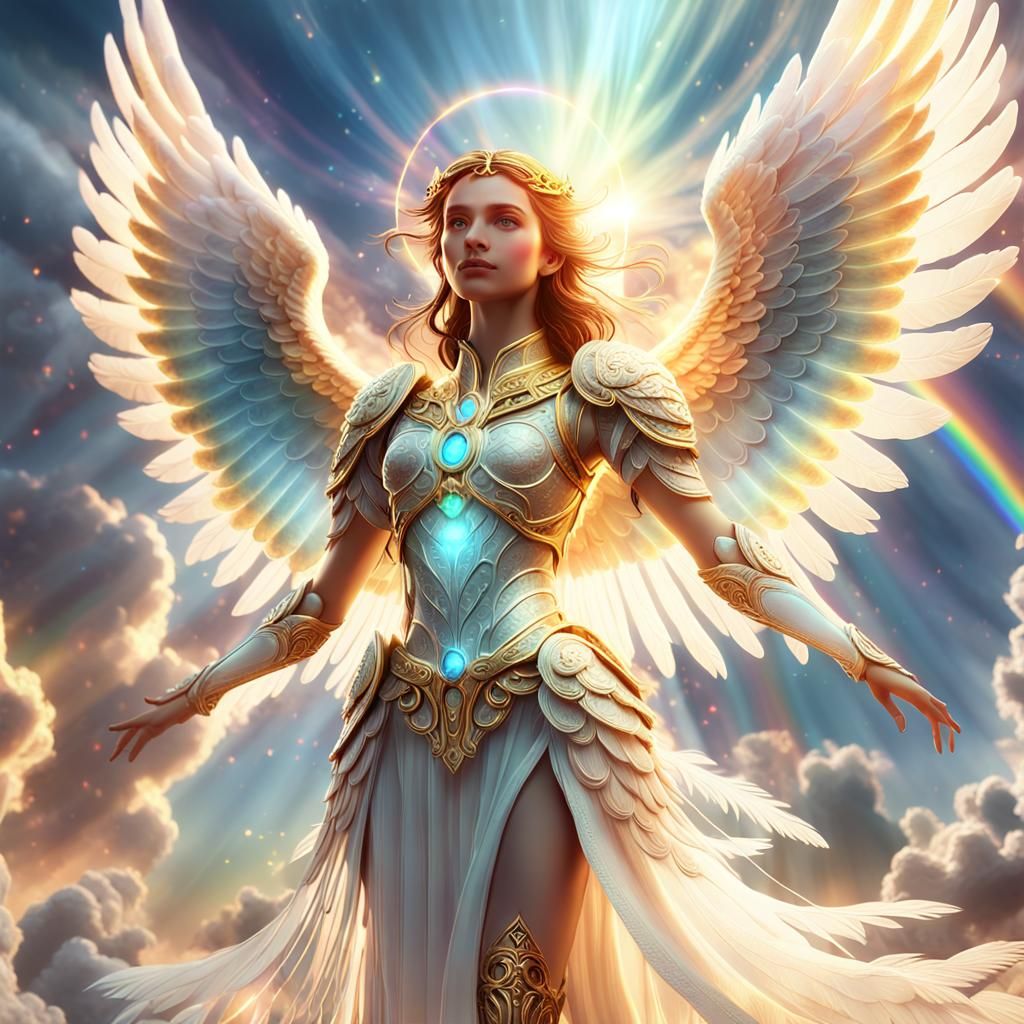Heavenly Angel in Ethereal Clouds: 3D Digital Art