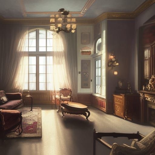 1940s Living Room Concept Art in Orange and Teal