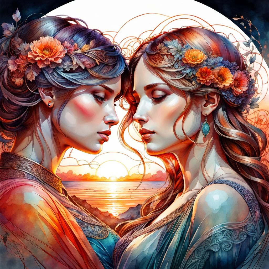 Anime-Style Illustration of Pregnant Woman With Girlfriend