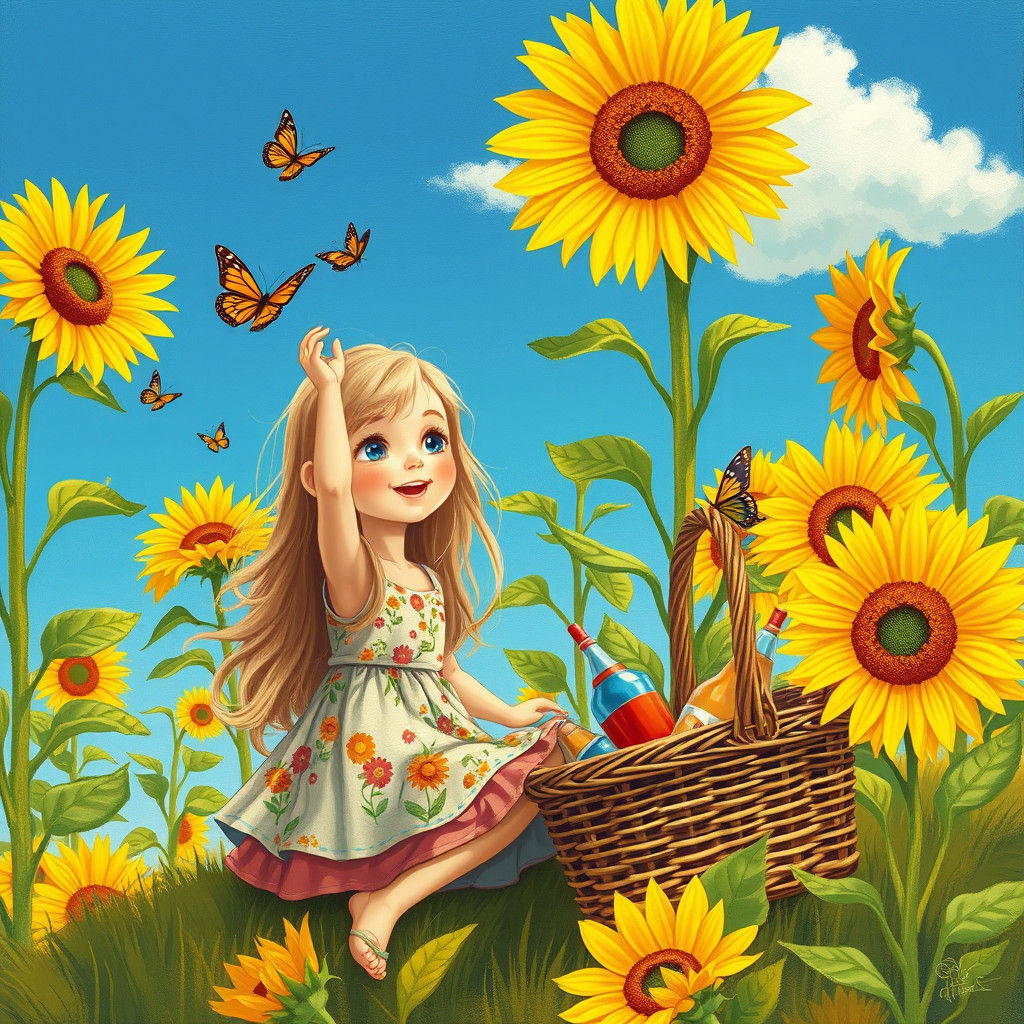 Girl in Sunflower Field, Surrealist Impression