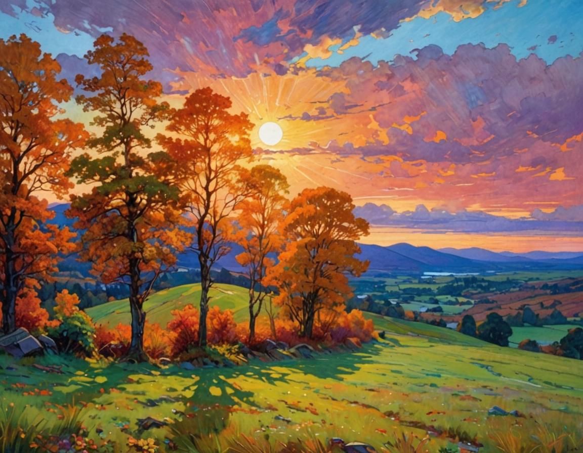 Scottish Autumn Landscape in Tiffany Style