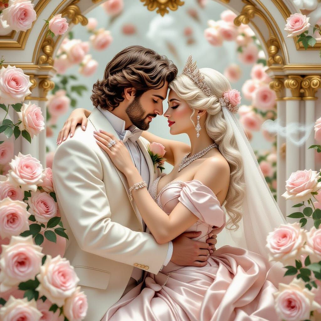 Romantic Marble Sculpture with Rose-Gold Veining