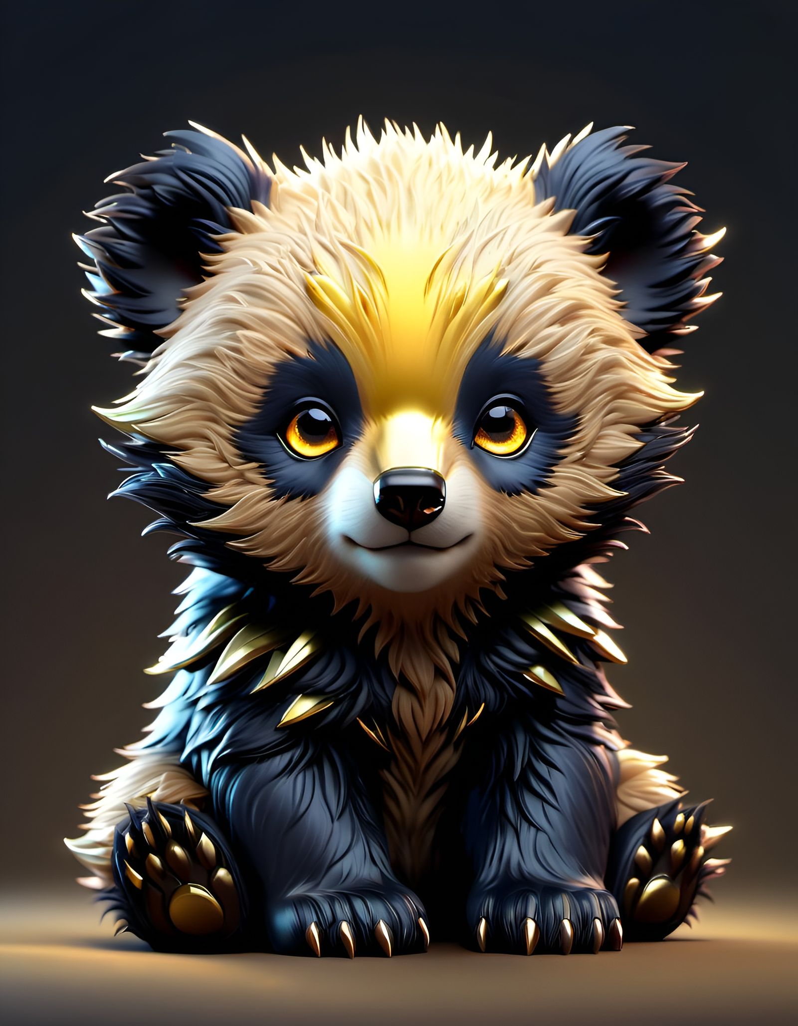 Glowing-Eyed Bear-Wolverine Cub in Moonlight