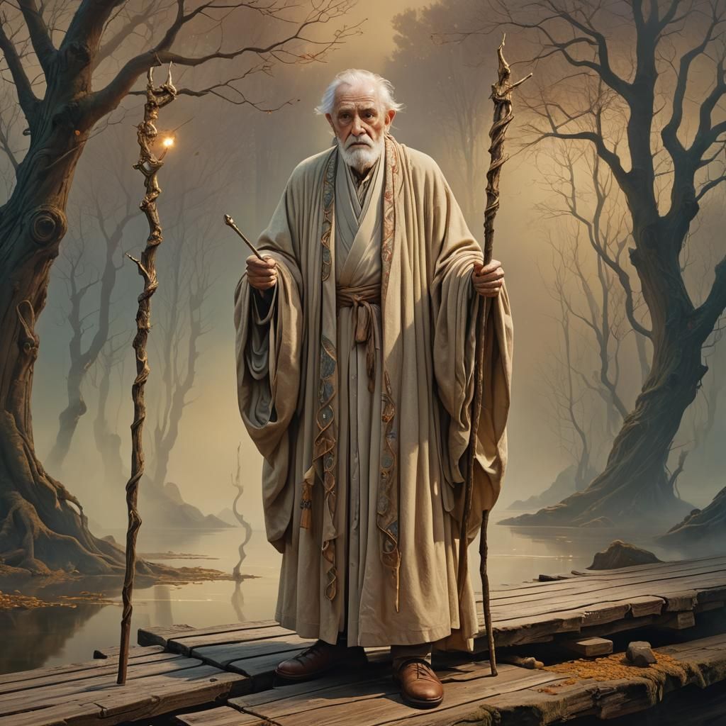 Fantasy Illustration of Elderly Man in Grandiose Attire