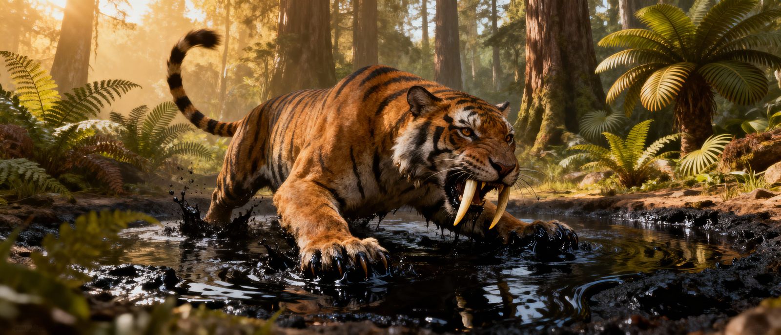 Saber-Tooth Tiger Trapped in Tar Pit