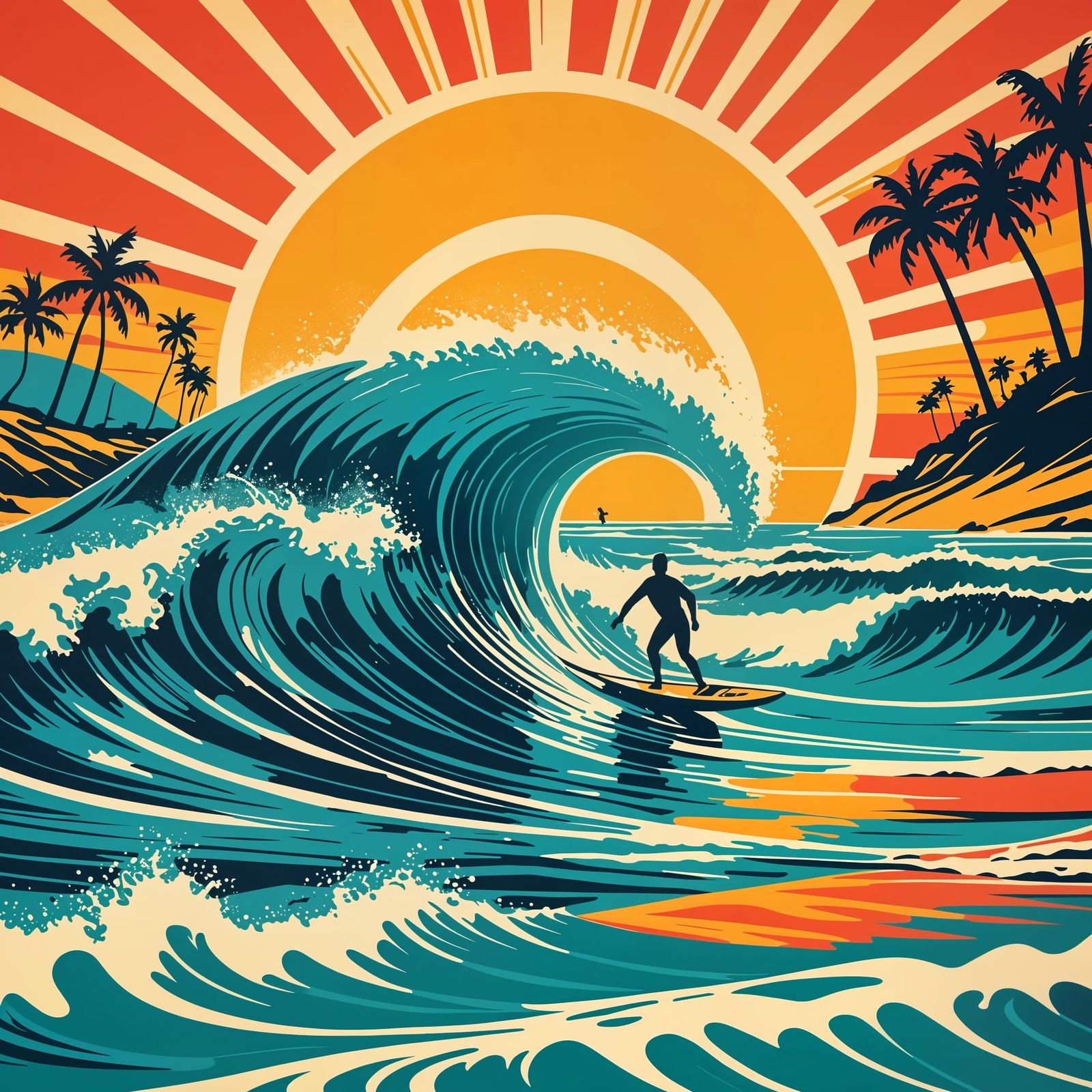 Retro Surf Culture Explosion in Vibrant Colors