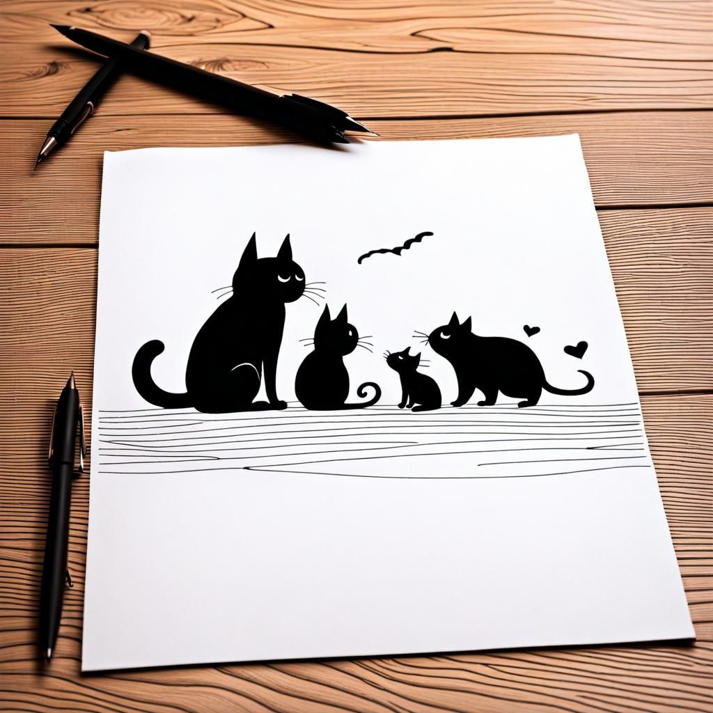 Simple minimalist Abstract line art, drawing of cats