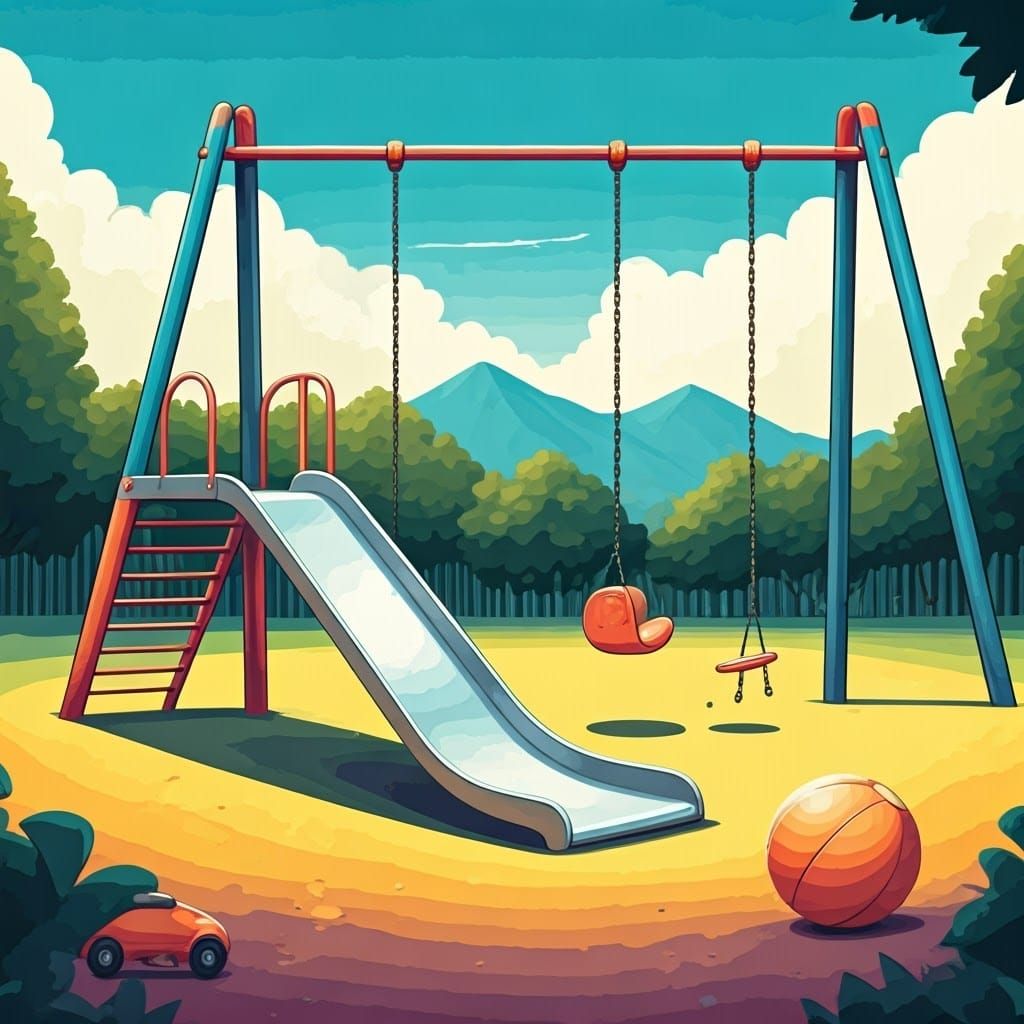 Whimsical Illustrated Yard Games Scene
