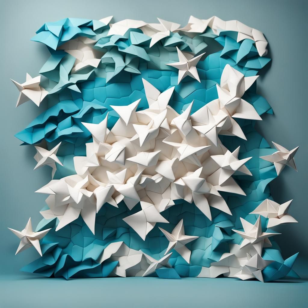 Ocean-Inspired Puzzle Piece Sculpture in Origami Style