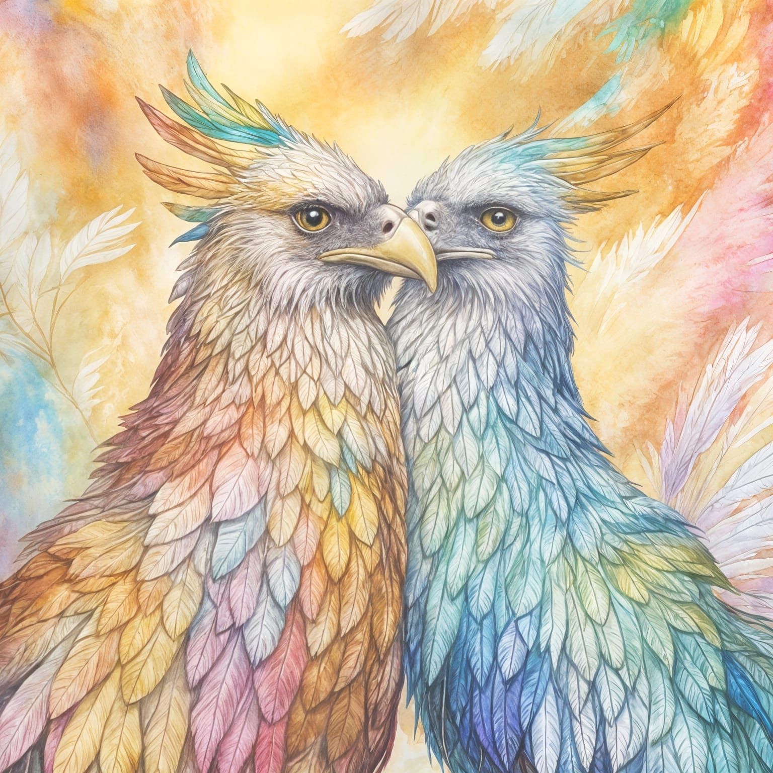 Ethereal Glass Griffons with Rainbow Fur