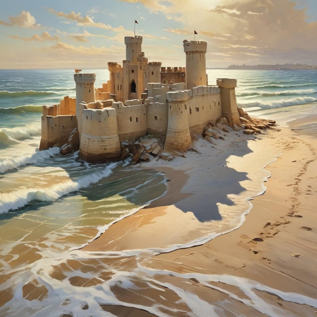 Coastal Sand Fort Impressionist Oil Painting