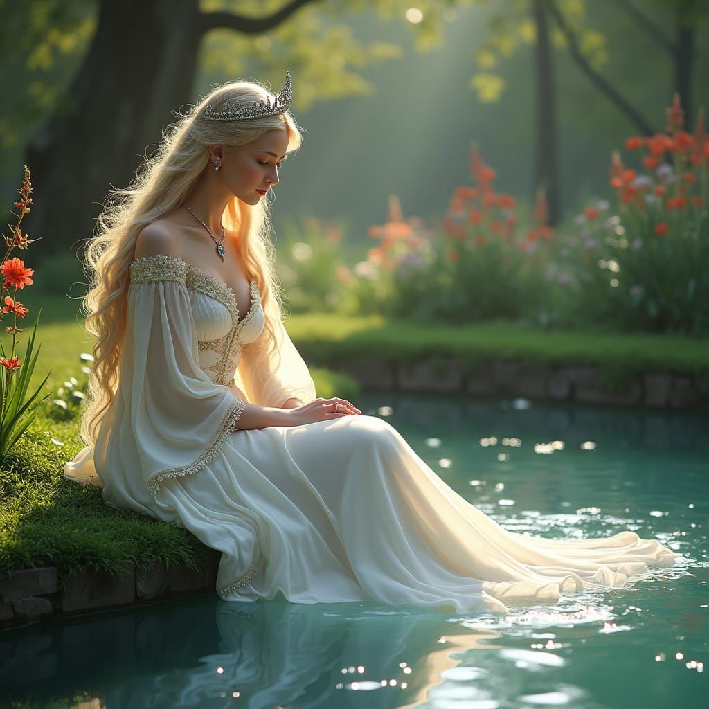 Queen by Magic Pool in Fantasy Style