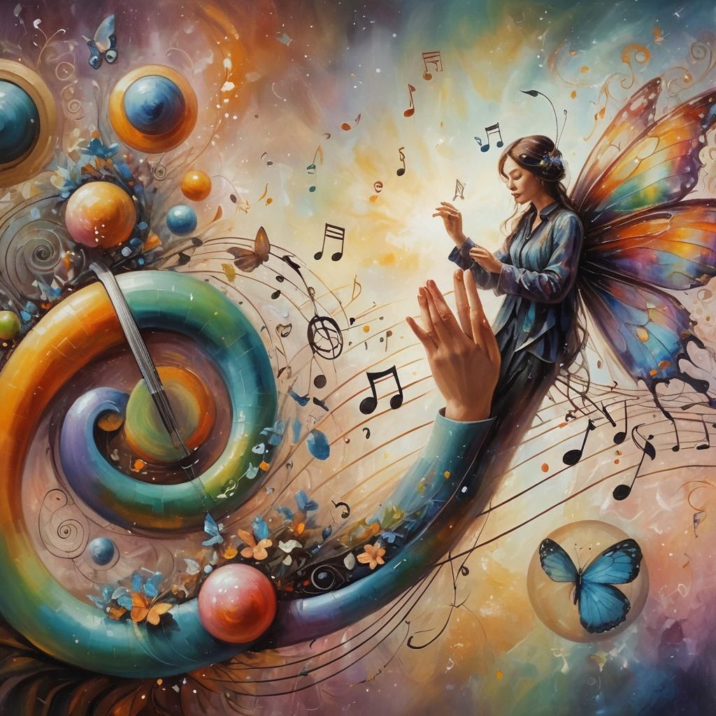 Surreal Portrait of Woman with Butterfly and Music