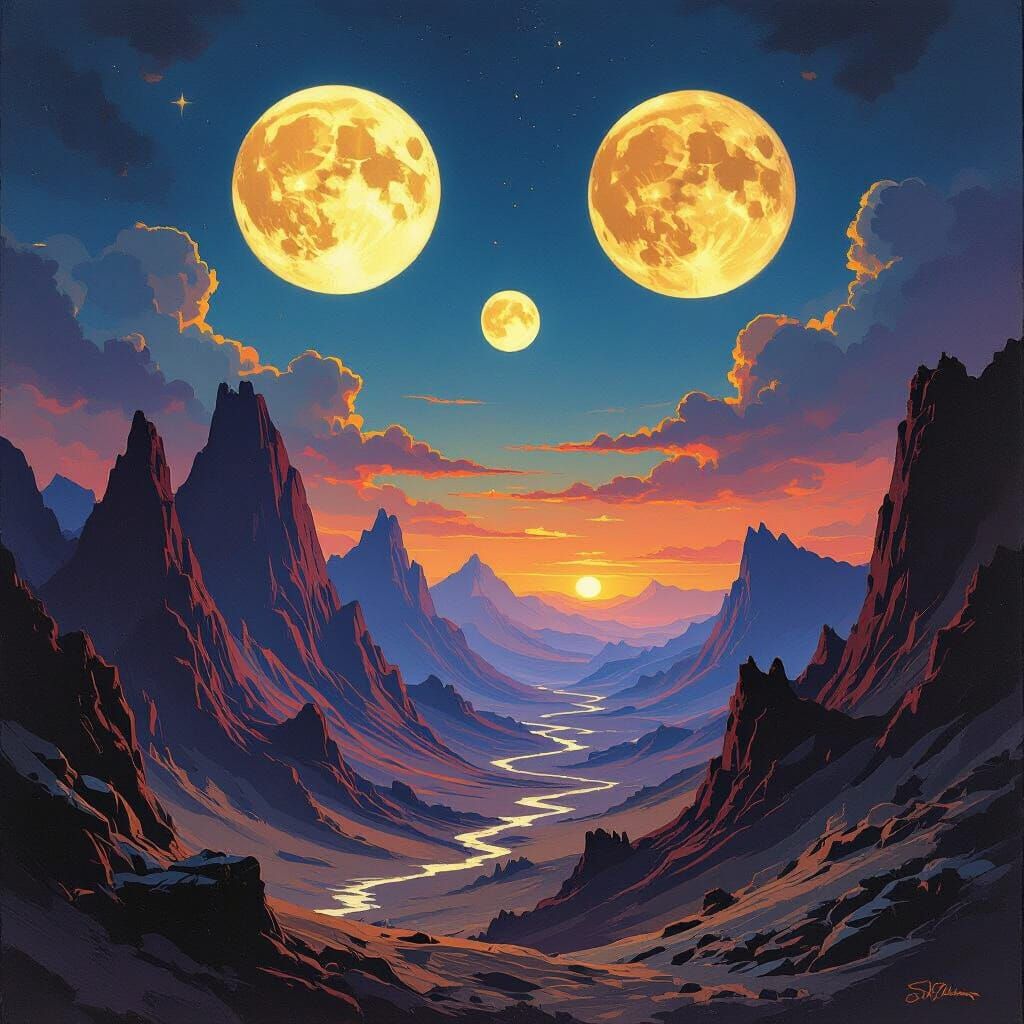 Dramatic Gorean Landscape with Three Moons