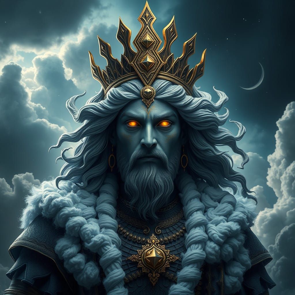 Hyper Realistic Portrait of Varuna, the Iranian Sky God, in....