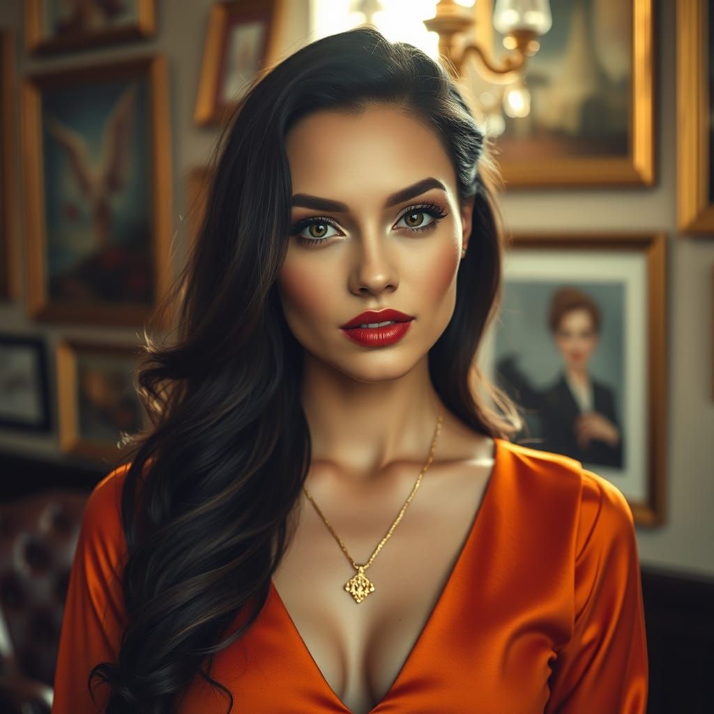Hyperrealistic Portrait of a Woman in Luxurious Setting