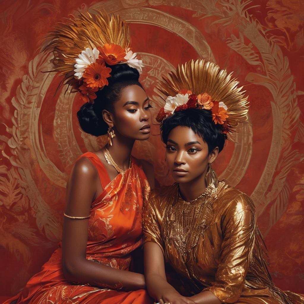 Golden Woman with Peacock Hair: Digital Portrait