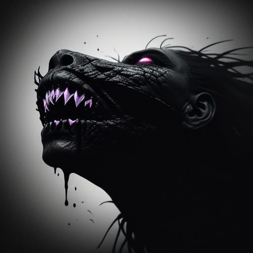 Surreal Horror Mouth in Darkness, Torn Fabric Lips and Vibra...