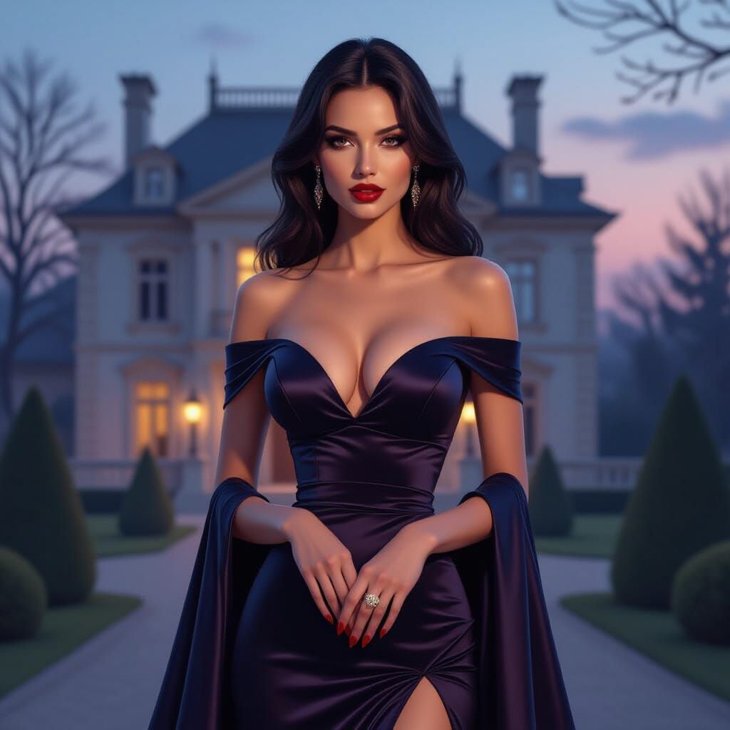 Elegant Lady Vampire at Twilight Mansion