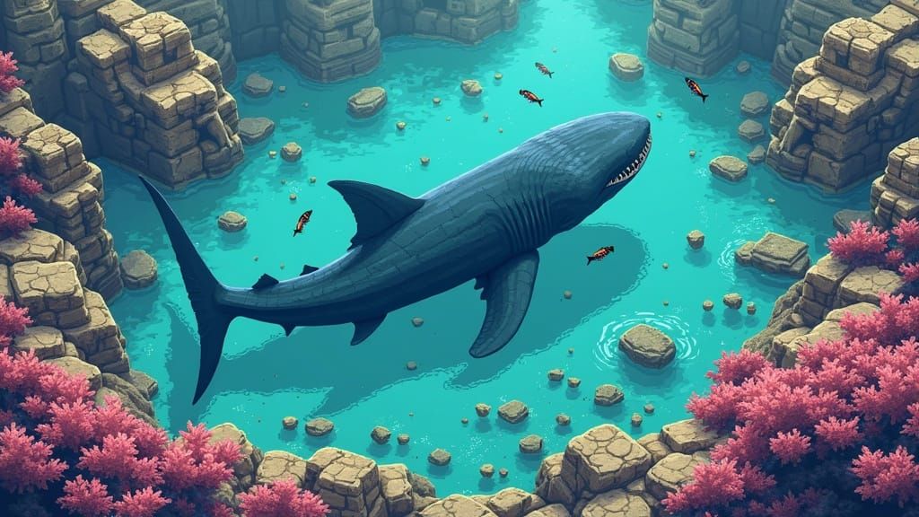16-bit Isometric Seascape with Megalodon