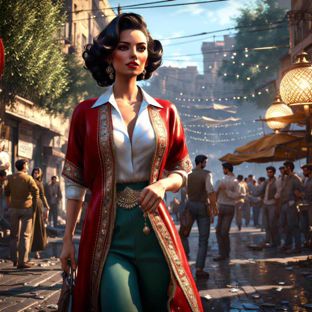 Attractive Iranian Woman in 1950s Fashion, Splash Art