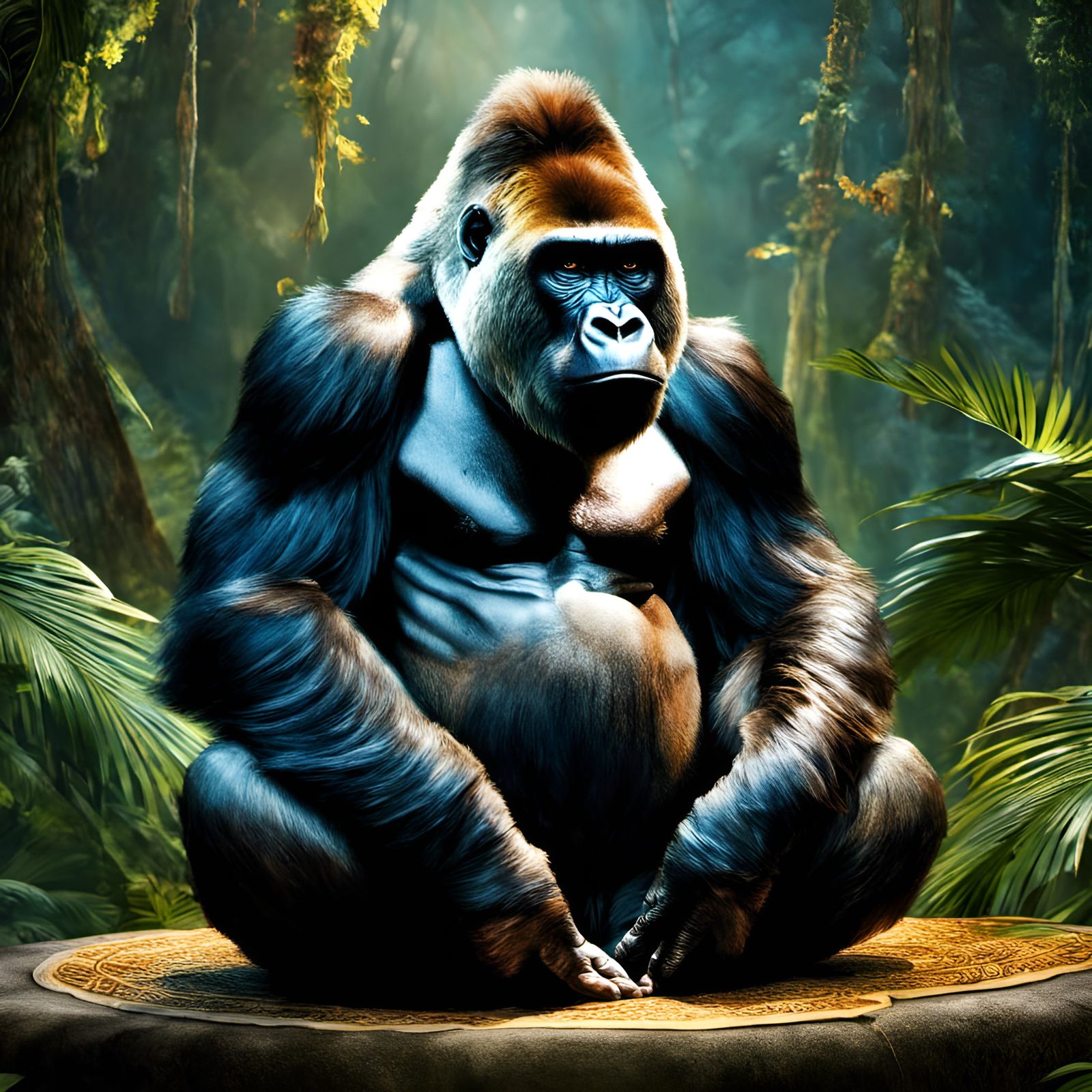Gorilla Yoga Portrait in Detailed Digital Art Style